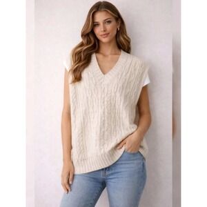 Anthropologie Sweater Vest Womens OS Knit Blush Oversized Preppy Tennis Prep